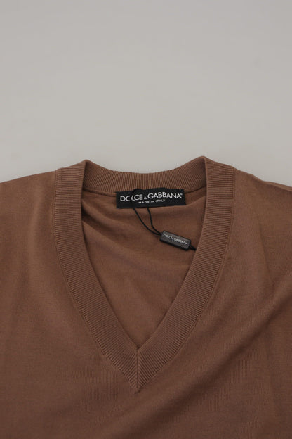 Brauner Pullover mit V-Ausschnitt aus Wolle für Männer