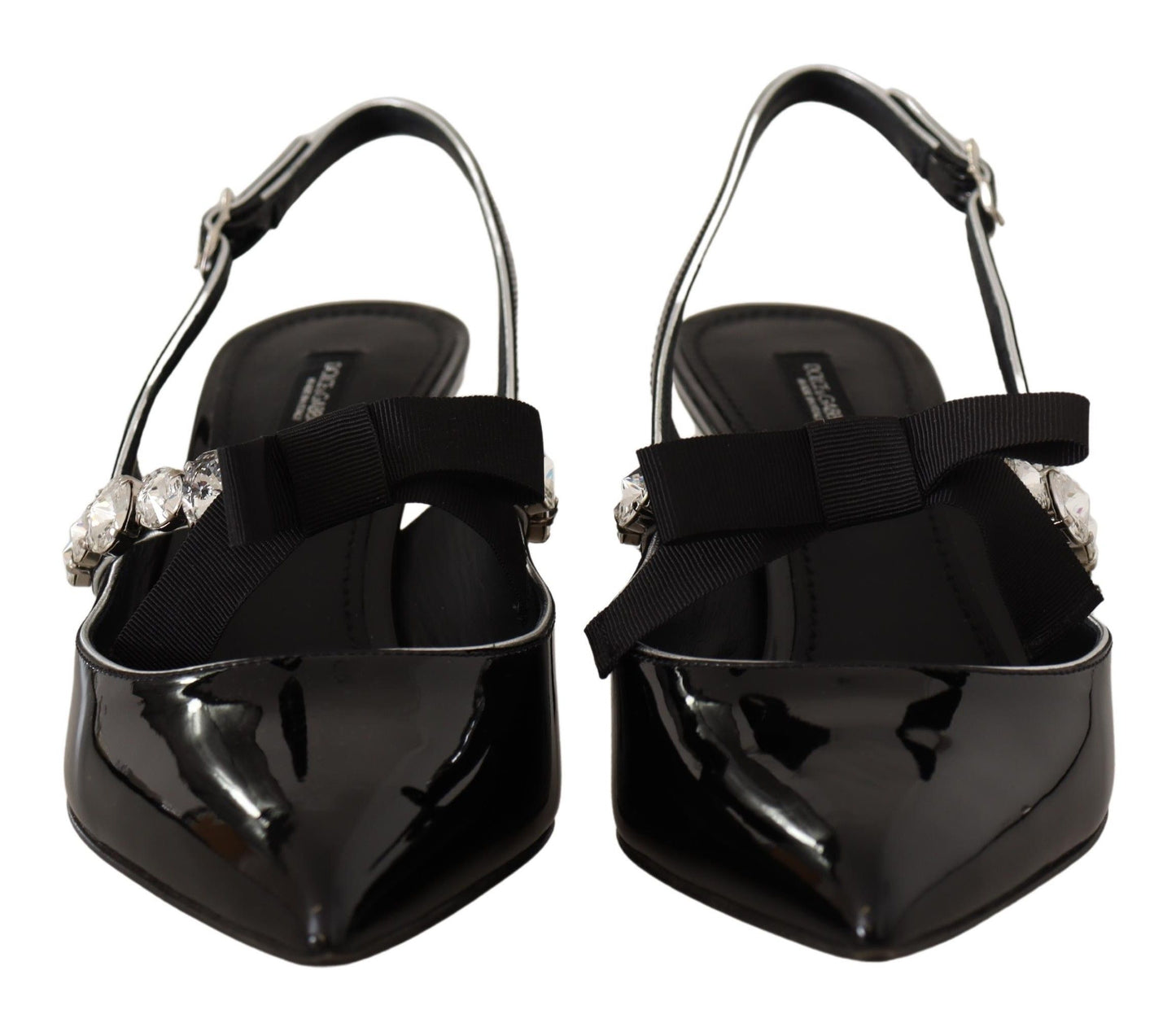 Schwarze Lackleder Kristall Slingbacks Schuhe