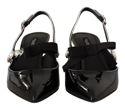 Schwarze Lackleder Kristall Slingbacks Schuhe