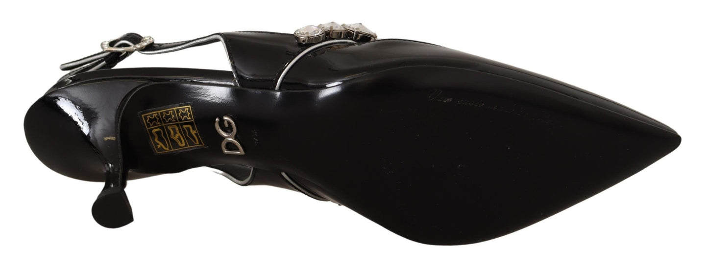 Schwarze Lackleder Kristall Slingbacks Schuhe