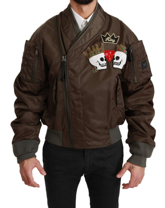 Braune Perlenkrone Totenkopf Logo Jacke