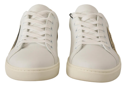 Weißgoldene Leder-Low-Top-Sneakers
