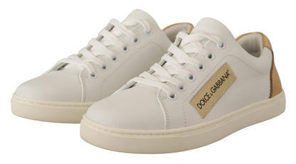 Weißgoldene Leder-Low-Top-Sneakers