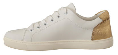 Weißgoldene Leder-Low-Top-Sneakers