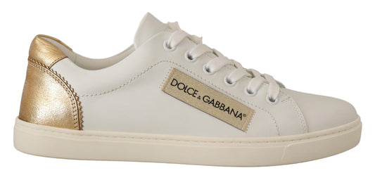 Weißgoldene Leder-Low-Top-Sneakers