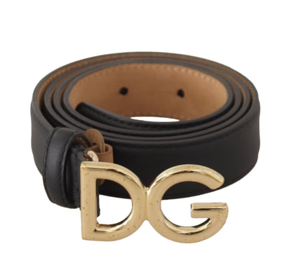 Schwarzer Leder Gürtel mit goldfarbenem DG Logo und Metallschnalle