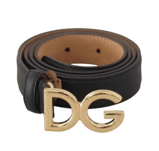 Schwarzer Leder Gürtel mit goldfarbenem DG Logo und Metallschnalle