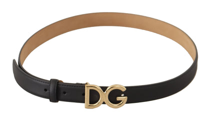 Schwarzer Leder Gürtel mit goldfarbenem DG Logo und Metallschnalle