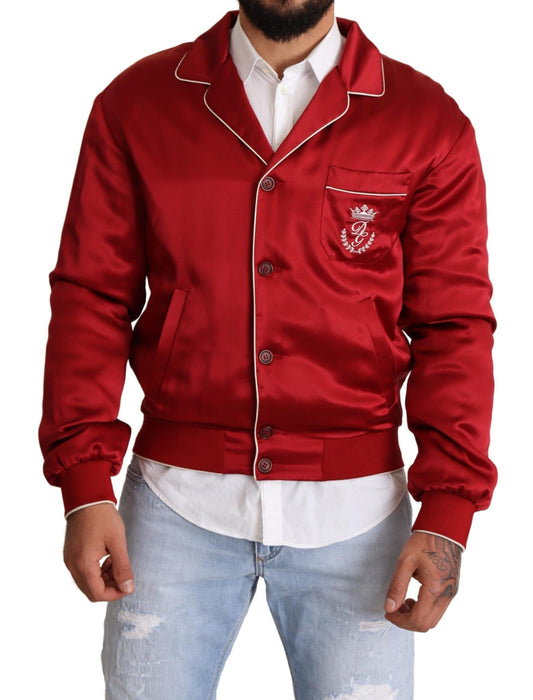 Rote Seidenknopf-DG-Logo-Bomberjacke