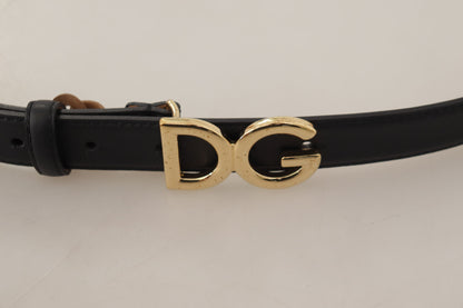 Schwarzer Leder Gürtel mit goldfarbenem DG Logo und Metallschnalle