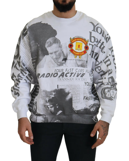 Weißer Baumwollpullover mit Rundhalsausschnitt Sweatshirt Pullover