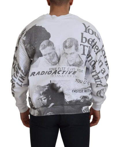 Weißer Baumwollpullover mit Rundhalsausschnitt Sweatshirt Pullover