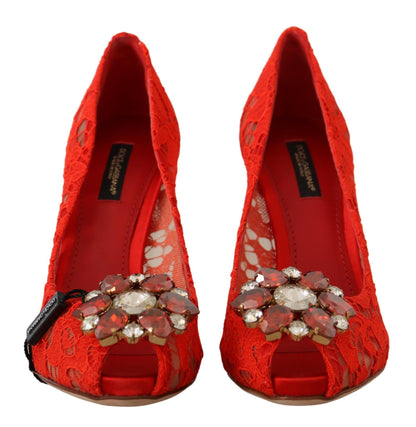 Rote Taormina Spitze Kristall Heels Pumps