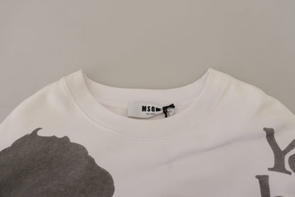 Weißer Baumwollpullover mit Rundhalsausschnitt Sweatshirt Pullover