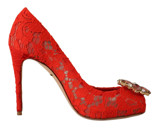 Rote Taormina Spitze Kristall Heels Pumps