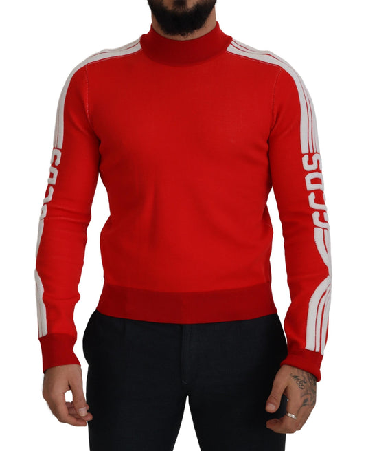 Roter Wollpullover mit Logo bedruckter Rundhalsausschnitt für Männer Pullover