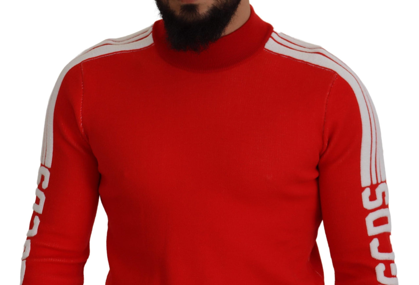 Roter Wollpullover mit Logo bedruckter Rundhalsausschnitt für Männer Pullover