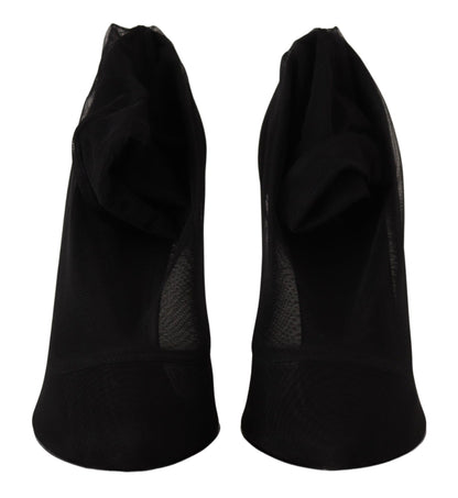 Schwarz Tüll Stretch Stiefel Pumps Schuhe