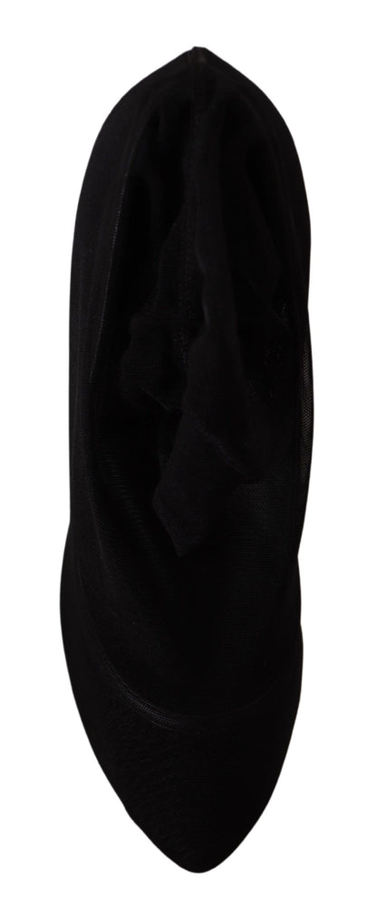 Schwarz Tüll Stretch Stiefel Pumps Schuhe
