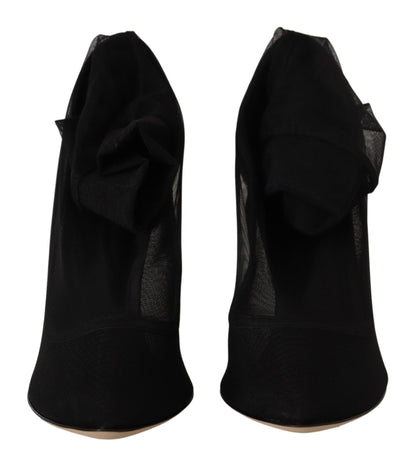Schwarz Stretch Tüll Stretch Stiefel Schuhe