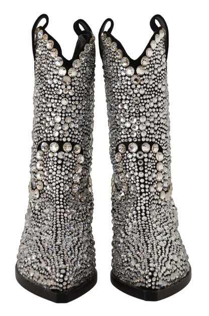 Schwarzes Wildleder Strass Kristall Cowgirl Stiefel