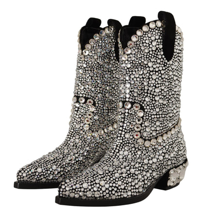 Schwarzes Wildleder Strass Kristall Cowgirl Stiefel