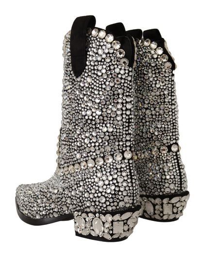 Schwarzes Wildleder Strass Kristall Cowgirl Stiefel