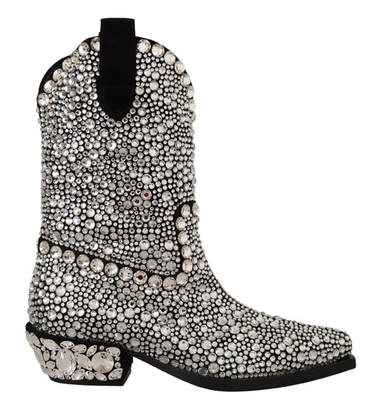 Schwarzes Wildleder Strass Kristall Cowgirl Stiefel
