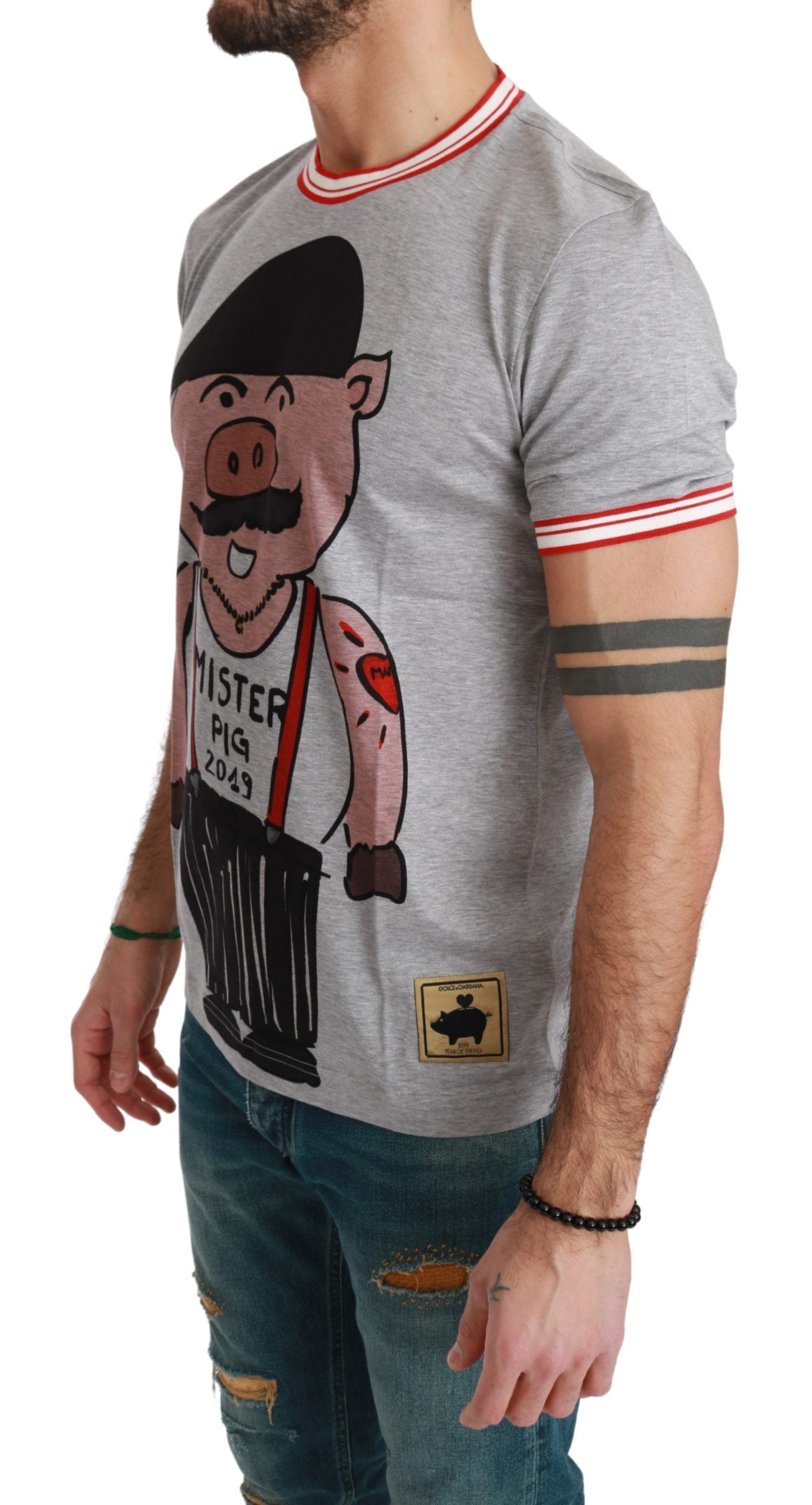 Graues Baumwoll-Top 2019 Jahr des Schweins T-shirt