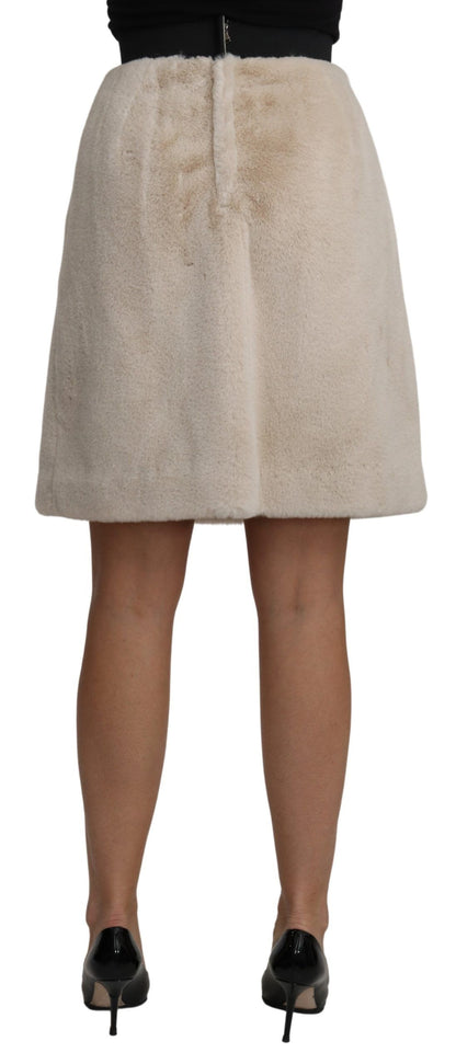 Beigefarbener Mini-Pelz-Rock mit hoher Taille und A-Linie