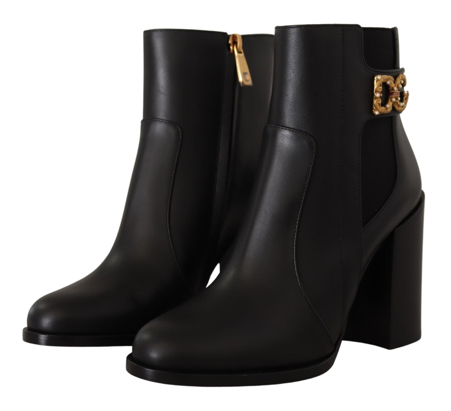Schwarz Leder Gold Amore Pearl Stiefel