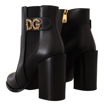 Schwarz Leder Gold Amore Pearl Stiefel