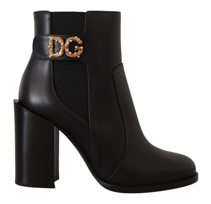 Schwarz Leder Gold Amore Pearl Stiefel