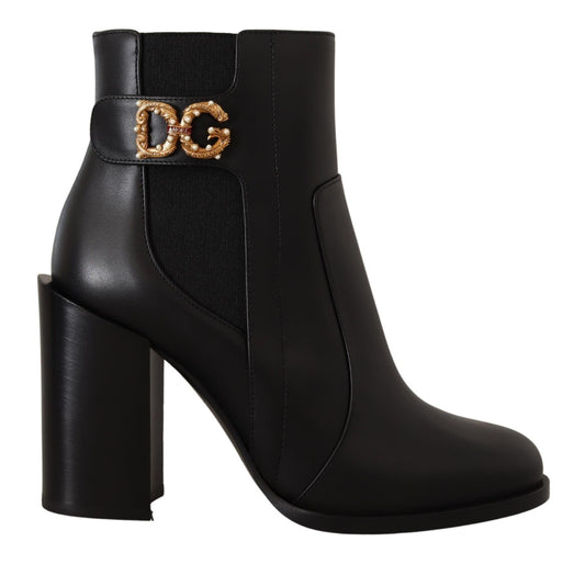 Schwarz Leder Gold Amore Pearl Stiefel