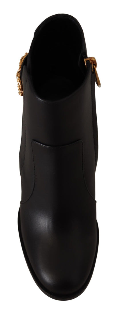 Schwarz Leder Gold Amore Pearl Stiefel