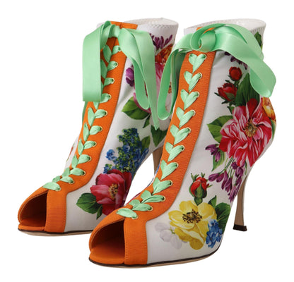 Weiße Jersey Stretch Stiefel Offene Zehen Heels Schuhe