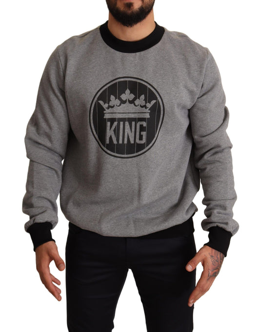 Grauer Crown King Print Baumwollpullover
