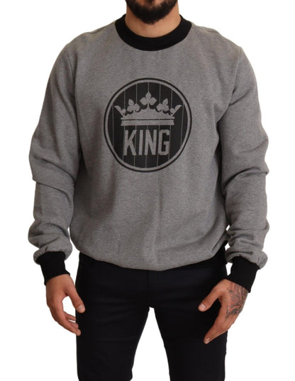 Grauer Crown King Print Baumwollpullover
