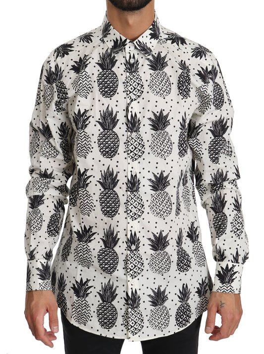 Weißes Ananas-Baumwoll-Top-Shirt
