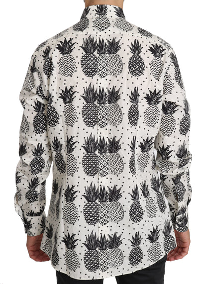 Weißes Ananas-Baumwoll-Top-Shirt