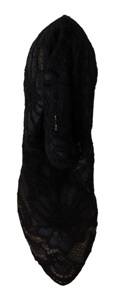 Schwarz Stretch Socken Taormina Spitze Stiefel Schuhe
