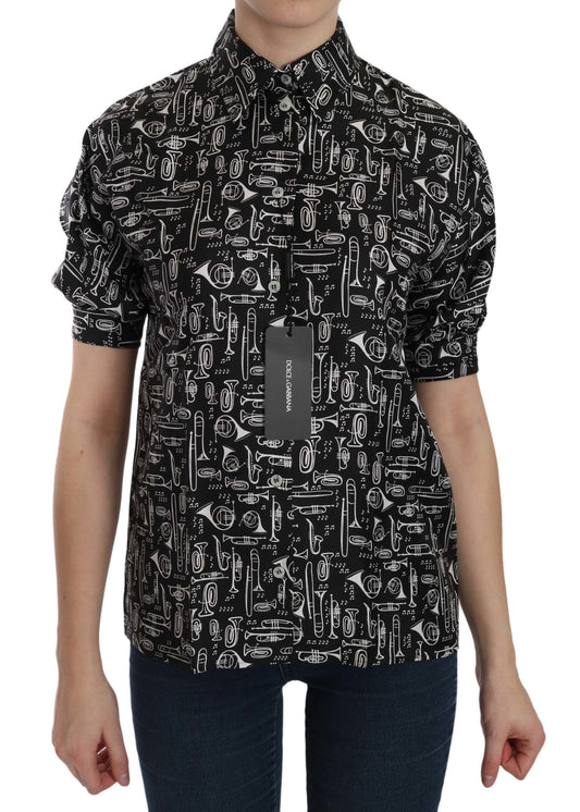 Schwarzes Musikinstrument Kragenbluse Shirt