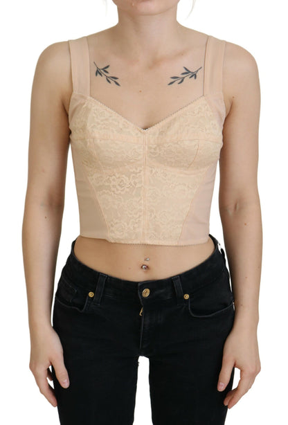 Beigefarbenes Cropped Bustier Korsett-Büstenhalter-Top