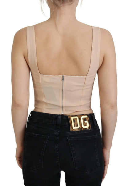 Beigefarbenes Cropped Bustier Korsett-Büstenhalter-Top