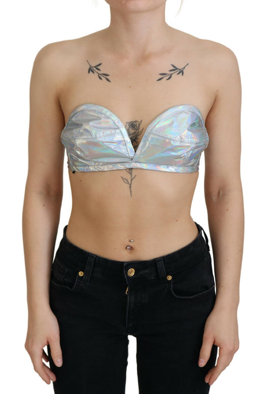 Silberner Holografie-Effekt Bustier-Büstenhalter Top