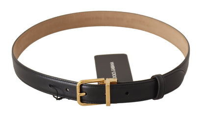 Schwarzes Kalbsleder Gold Metall Logo Gürtelschnalle