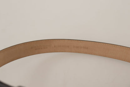 Schwarzes Kalbsleder Gold Metall Logo Gürtelschnalle