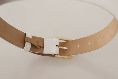 Weißes Kalbsleder Gold Metall Taille Schnalle Gürtel