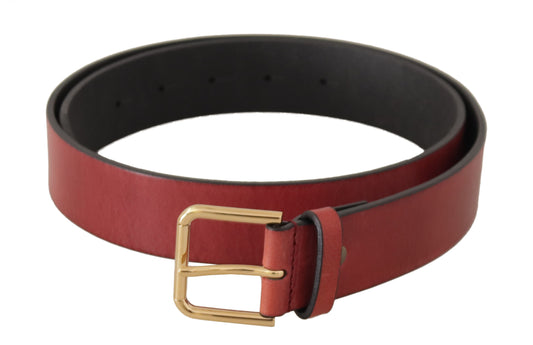 Rotes Leder Gold Logo Gravierte Metallschnalle Gürtel