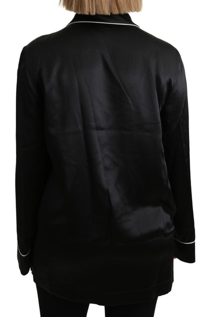 Schwarzes Hemd Seidenstretch-Top Bluse